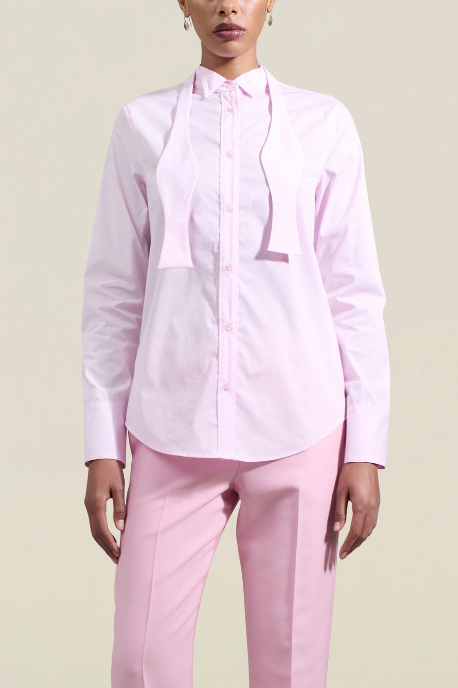 Esme Tuxedo Shirt in Pink Stretch Poplin