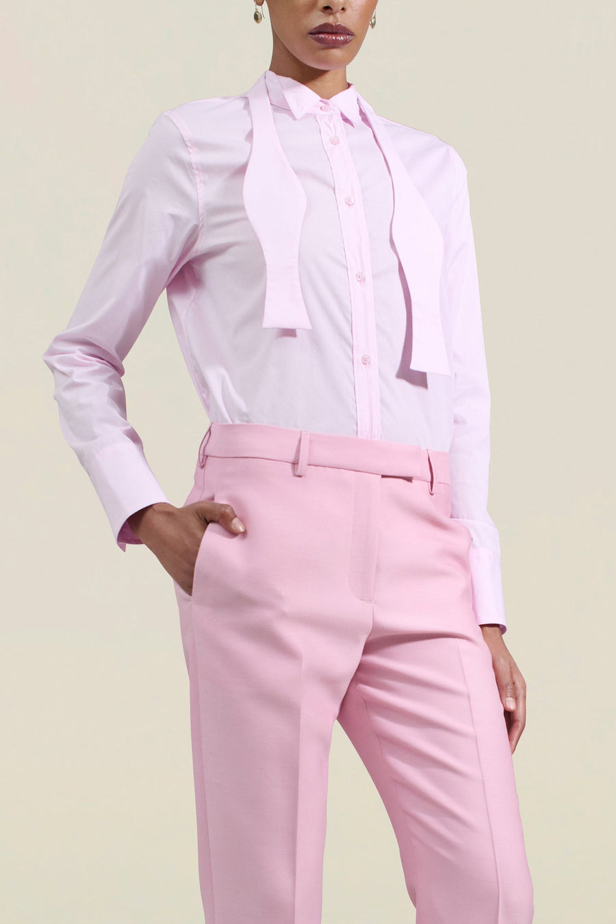 Esme Tuxedo Shirt in Pink Stretch Poplin