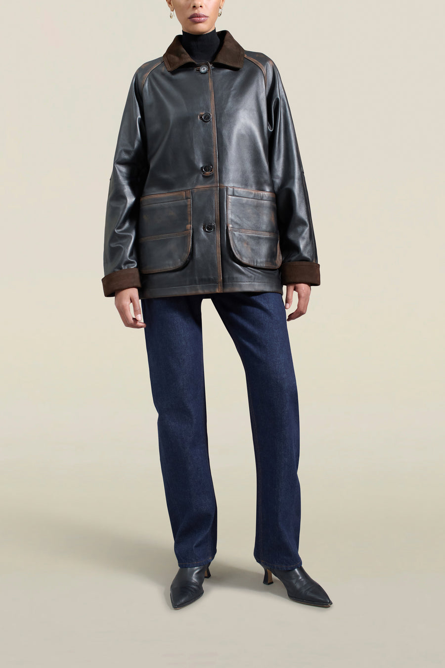 Lottie Field Jacket in Distressed Nappa Calfskin