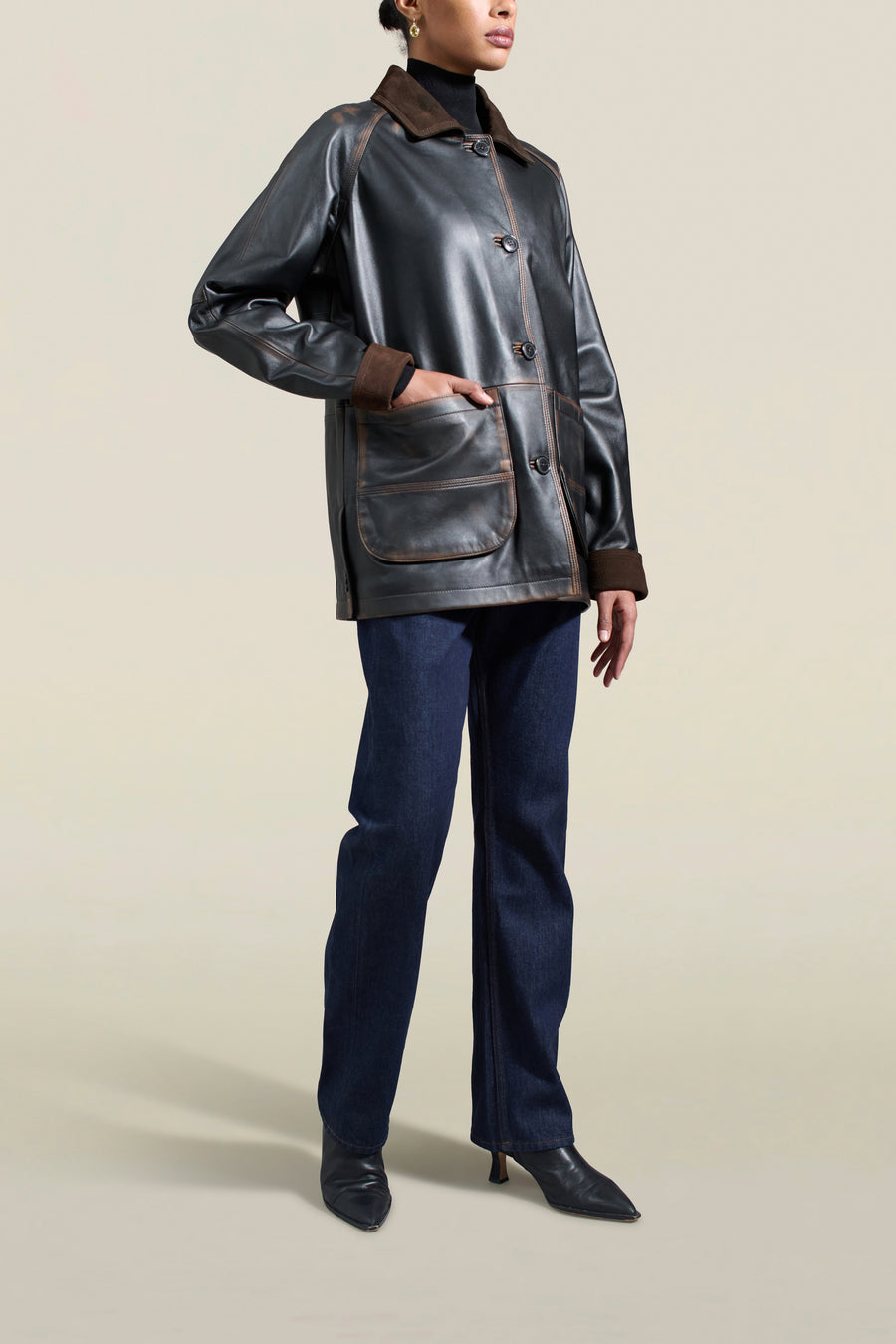 Lottie Field Jacket in Distressed Nappa Calfskin