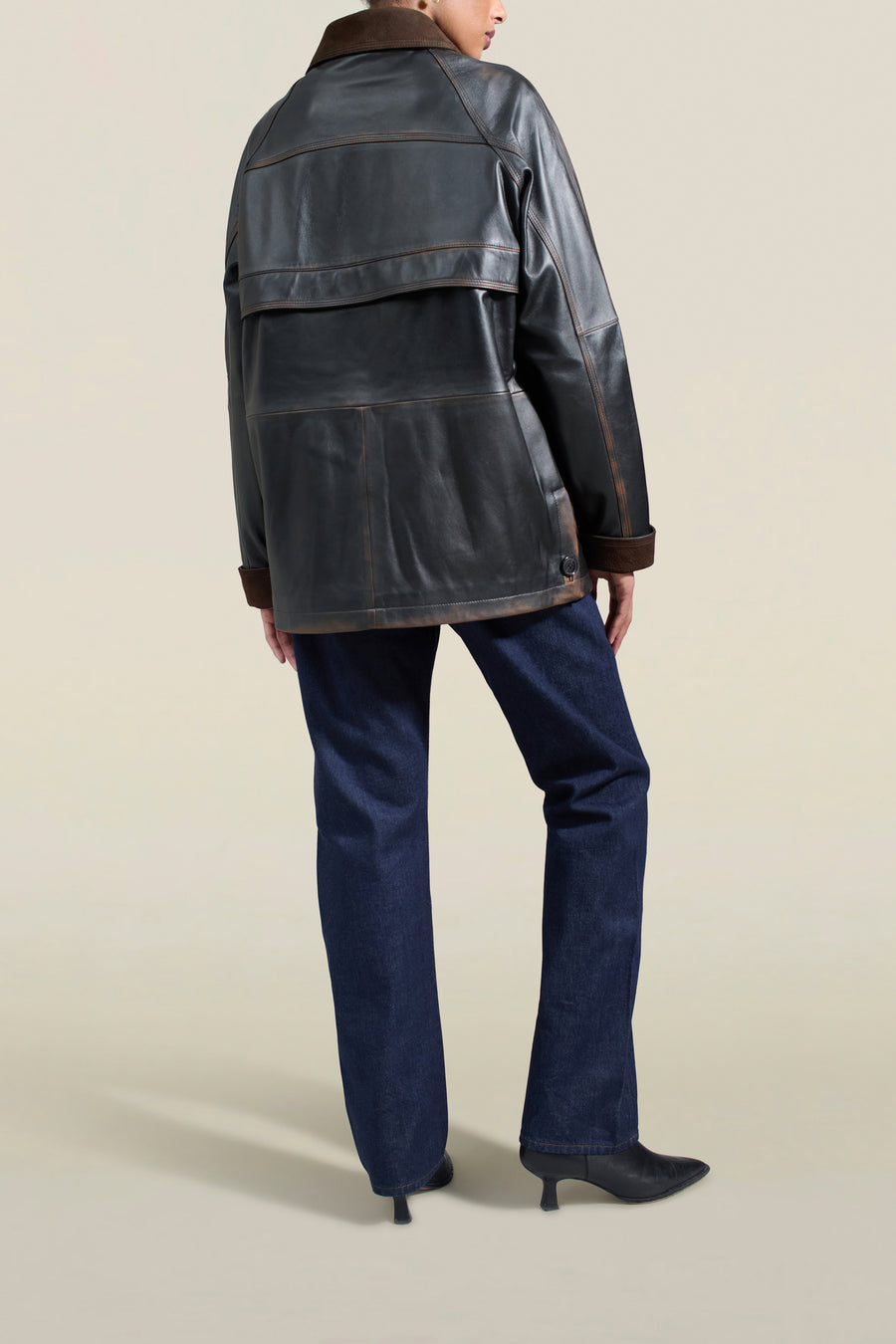 Lottie Field Jacket in Distressed Nappa Calfskin