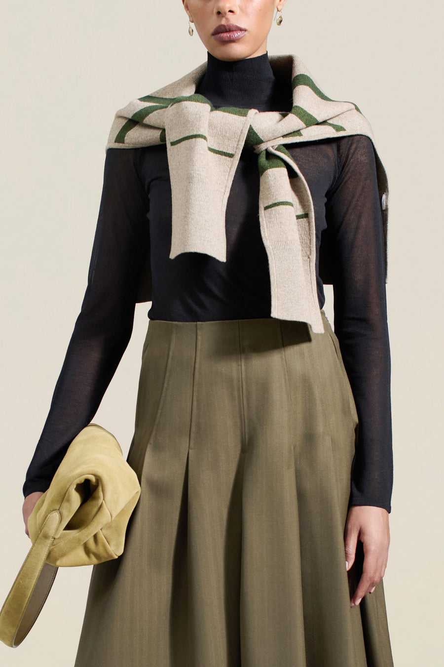 Scarf as Sweater as Scarf in Olive Stripe Cashmere Wool Blend