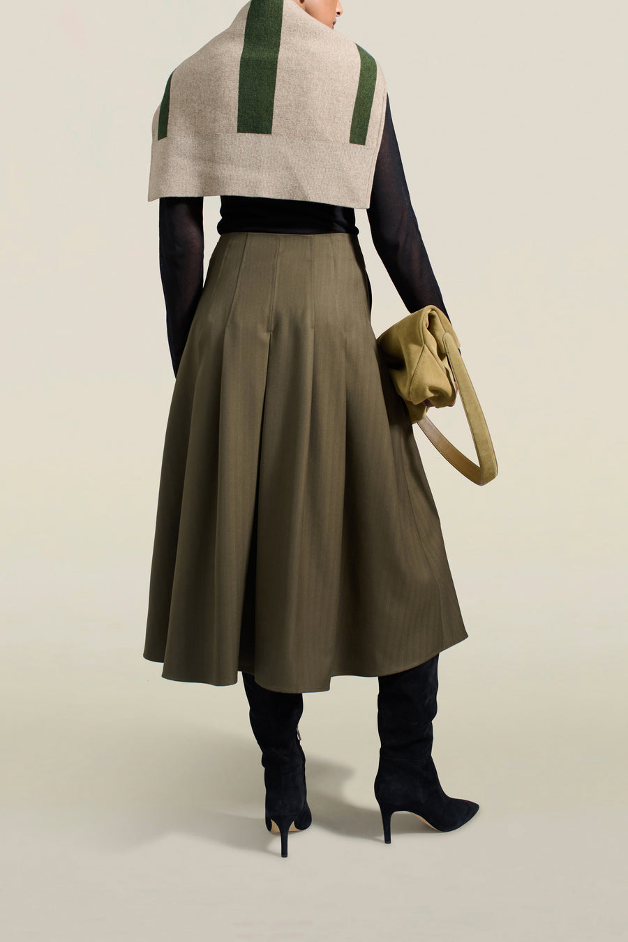 Dakota Pleated Skirt in Dark Olive Tropical Wool