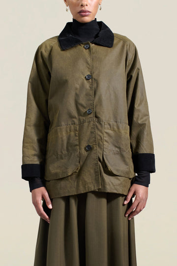 Lottie Field Jacket in Olive Waxed Cotton