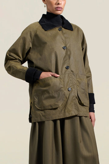 Lottie Field Jacket in Olive Waxed Cotton