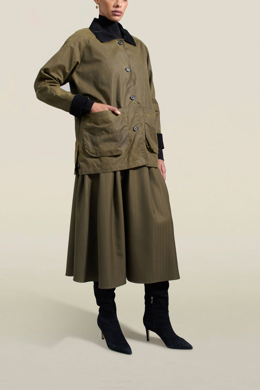 Lottie Field Jacket in Olive Waxed Cotton