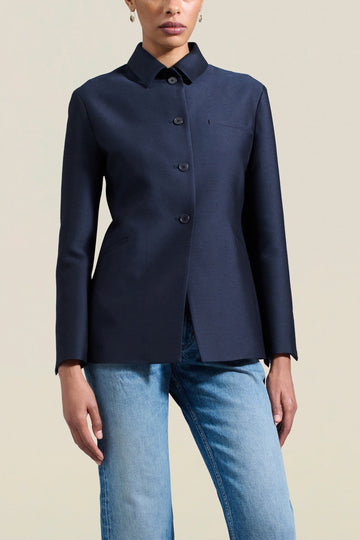 Warner Blazer in Navy Silk Wool