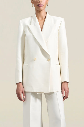 Emilio Tuxedo Blazer in Cream Silk Wool Suiting