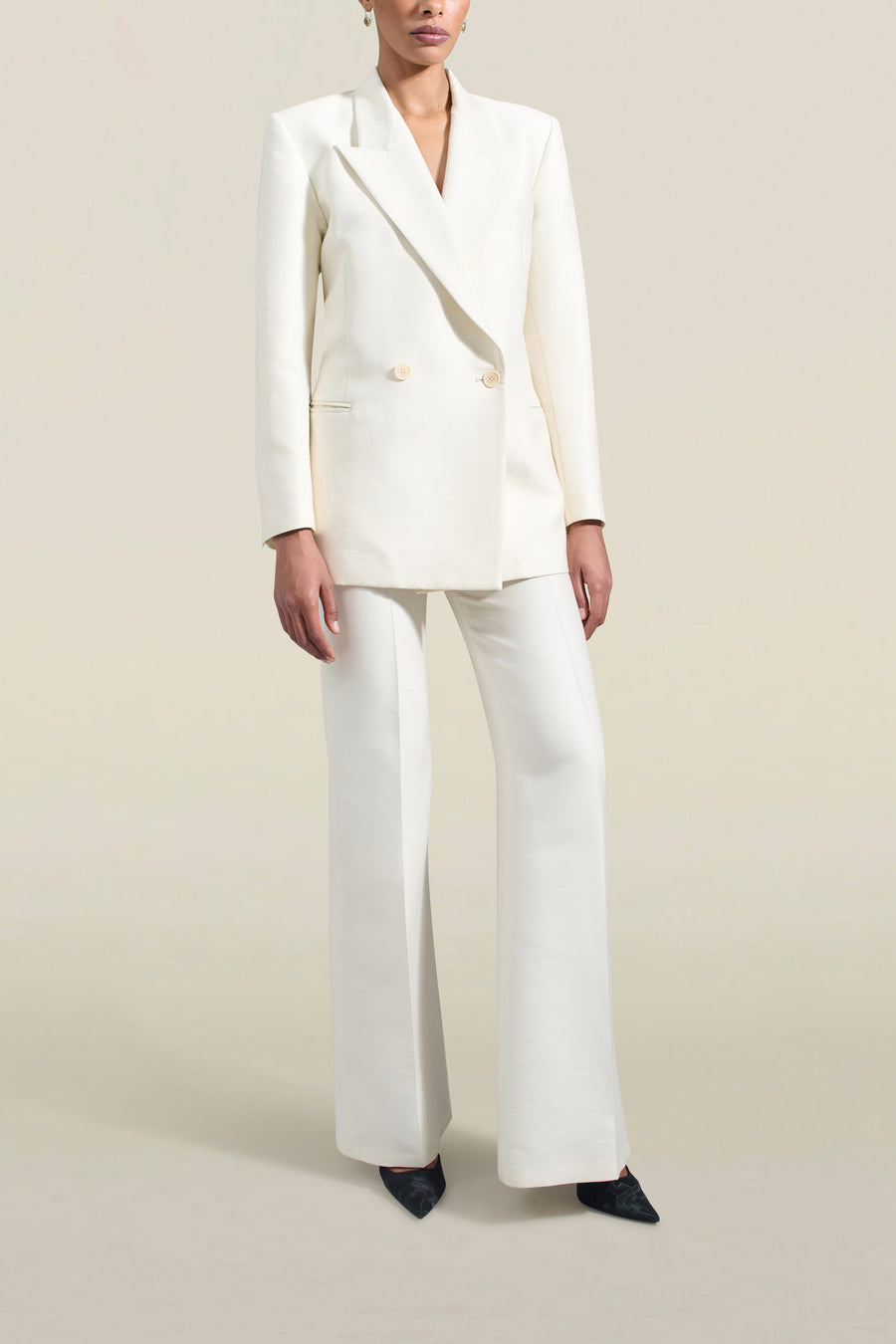 Emilio Tuxedo Blazer in Cream Silk Wool Suiting