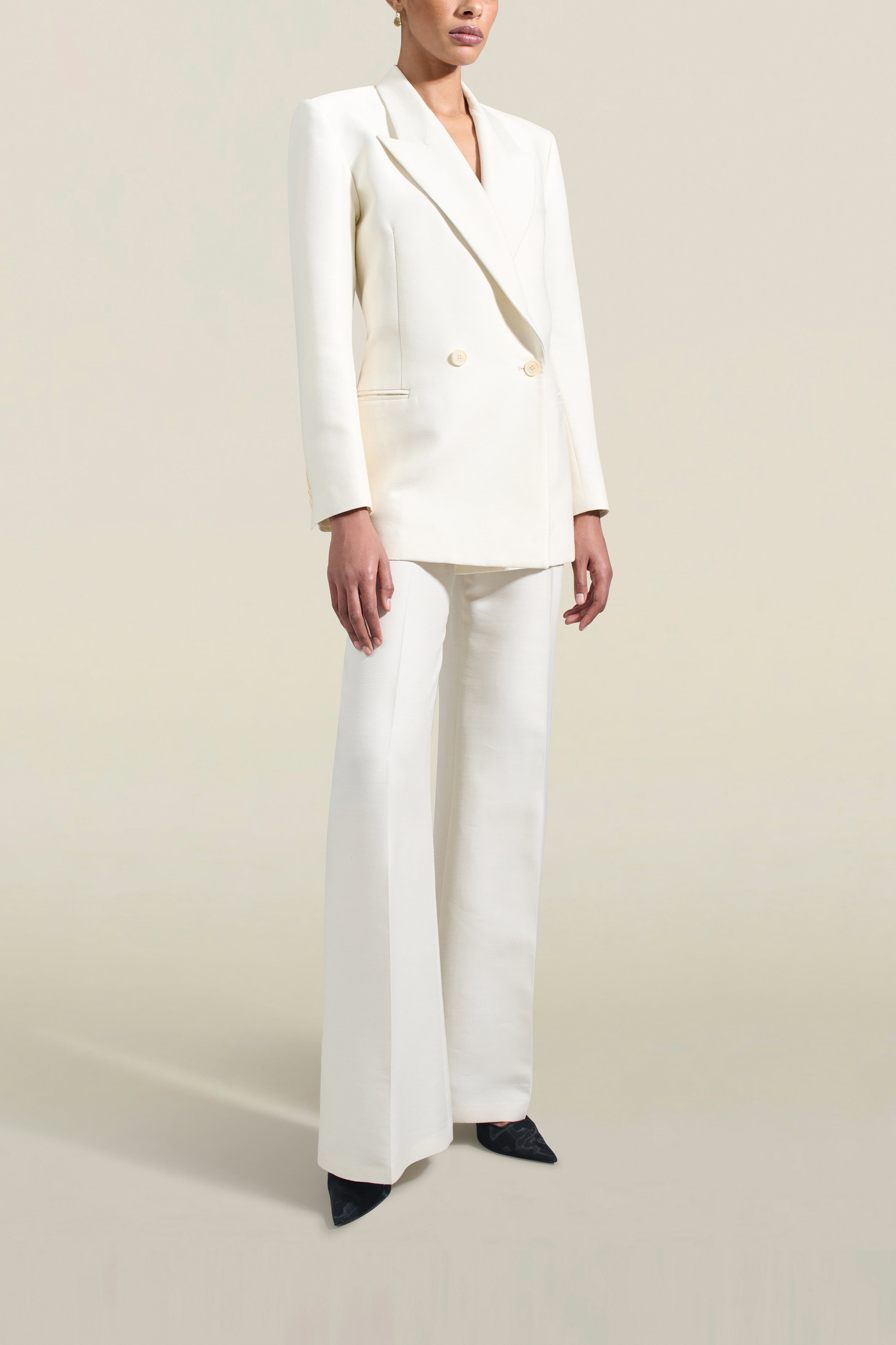 Emilio Tuxedo Blazer in Cream Silk Wool Suiting