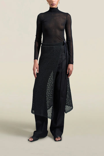 Eden Wrap Skirt in Black Cotton-blend Crochet