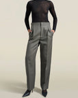 Phoebe Trouser in Olive Pinstripe Wool Flannel Suiting