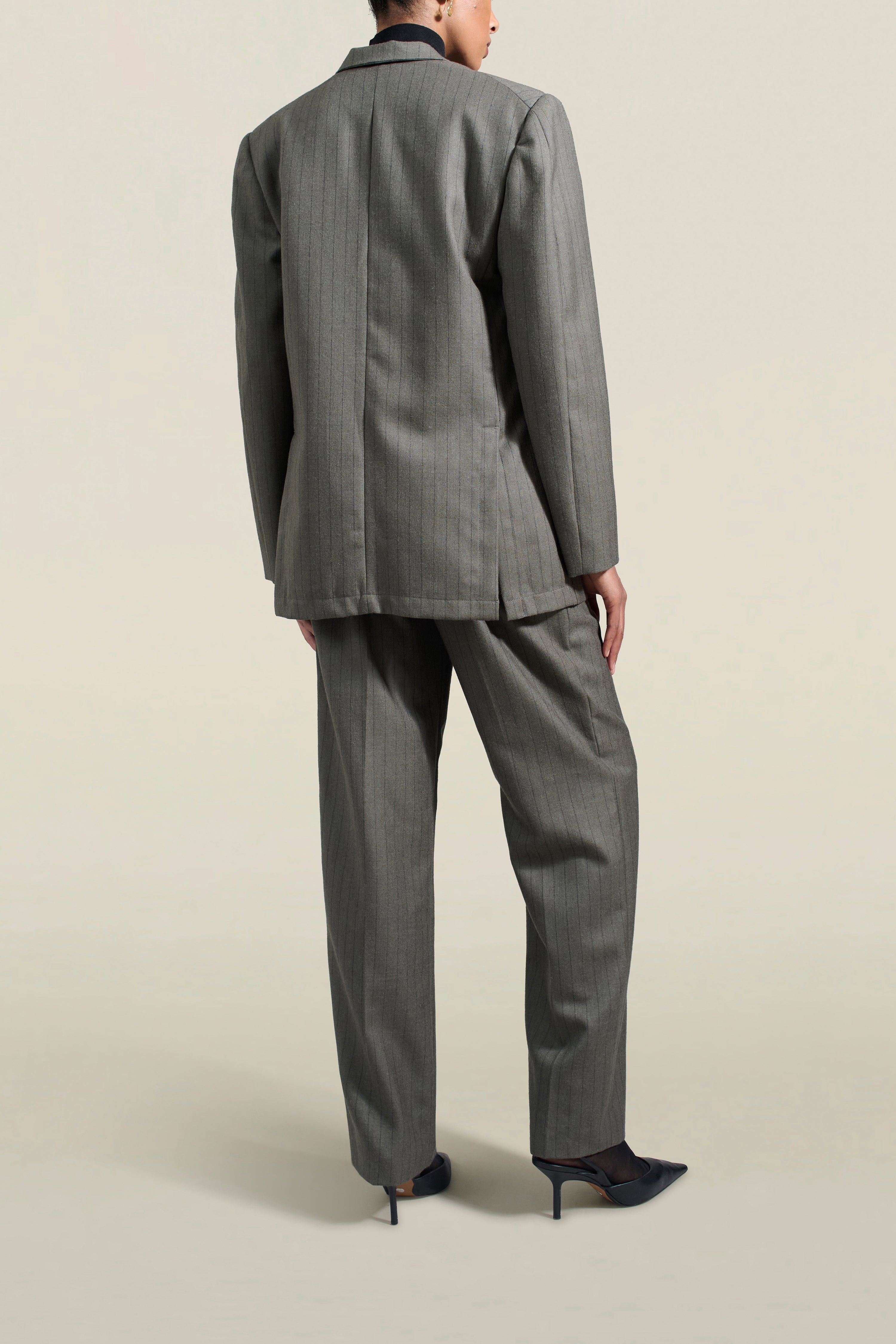 Gemini Blazer in Olive Pinstripe Wool Flannel Suiting