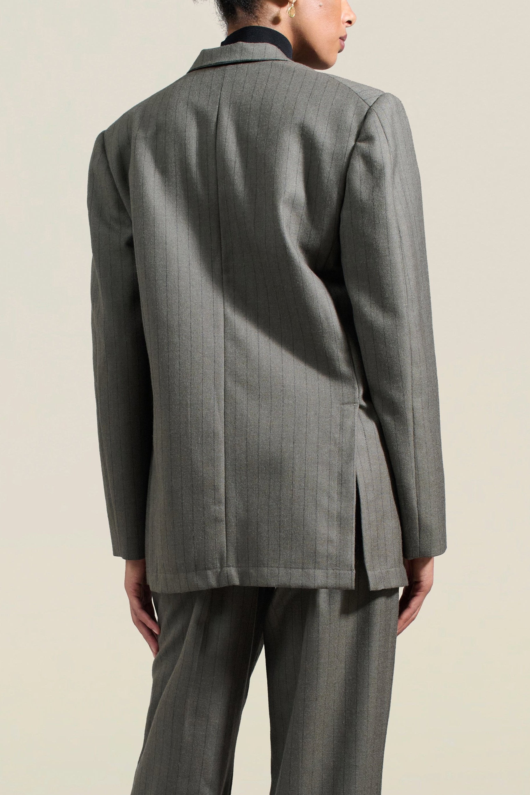 Gemini Blazer in Olive Pinstripe Wool Flannel Suiting