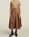 Dakota Pleated Skirt in Toffee Tropical Wool