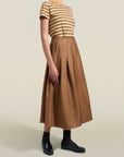 Dakota Pleated Skirt in Toffee Tropical Wool