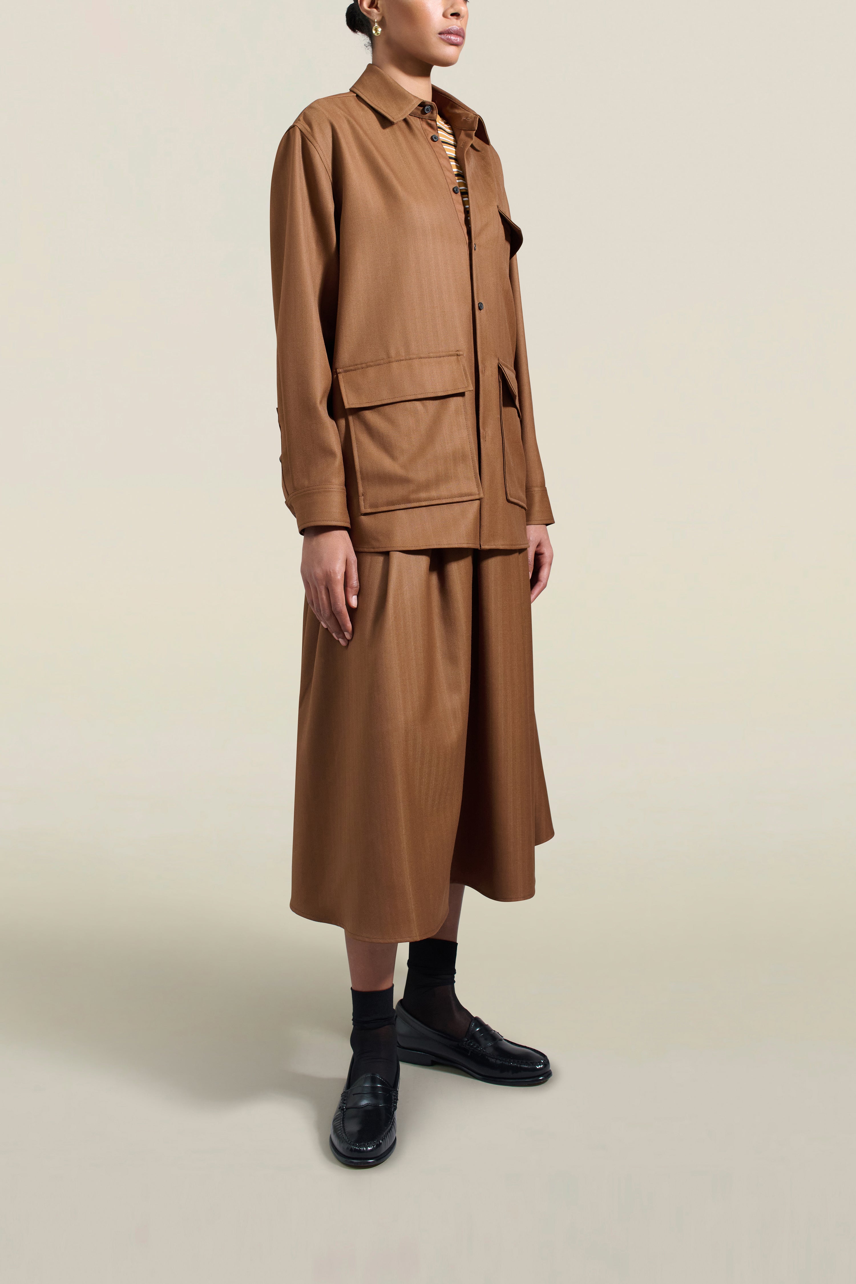 Benet Button Down in Toffee Tropical Wool