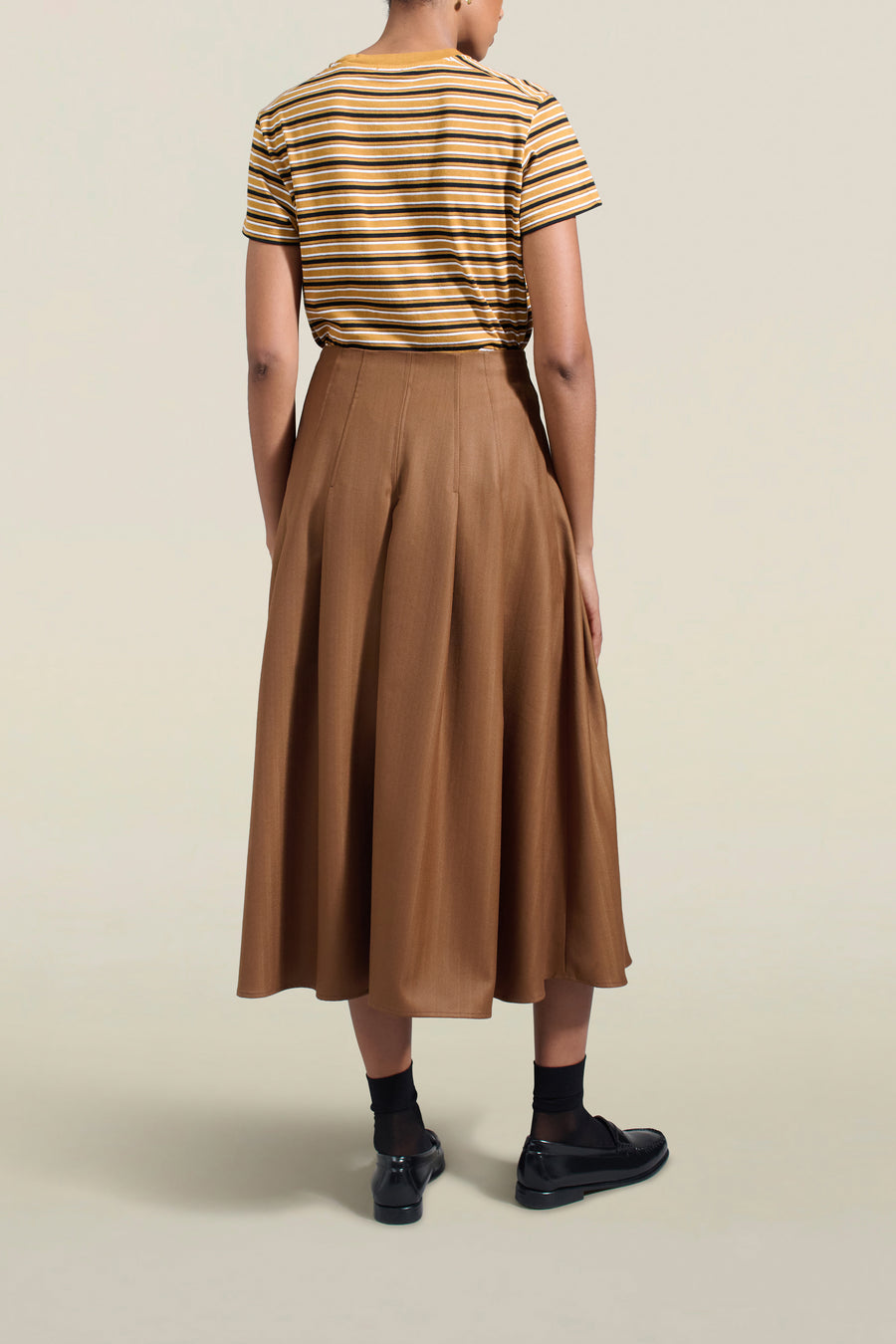 Dakota Pleated Skirt in Toffee Tropical Wool