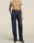 Column Leg Trouser in Navy Cotton Twill