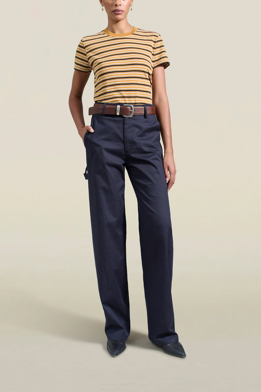 Column Leg Trouser in Navy Cotton Twill