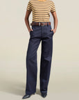 Column Leg Trouser in Navy Cotton Twill