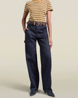 Column Leg Trouser in Navy Cotton Twill