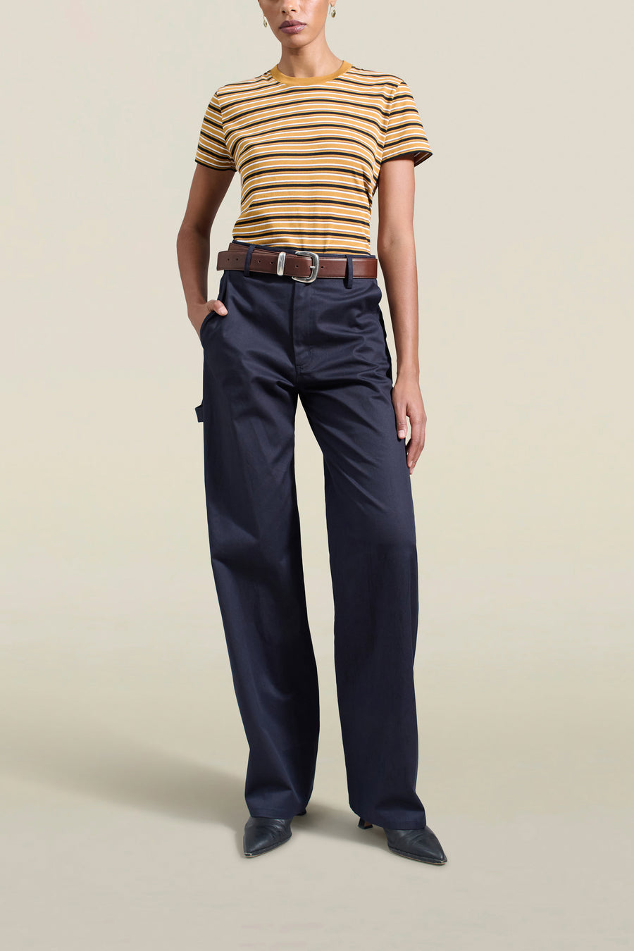 Column Leg Trouser in Navy Cotton Twill