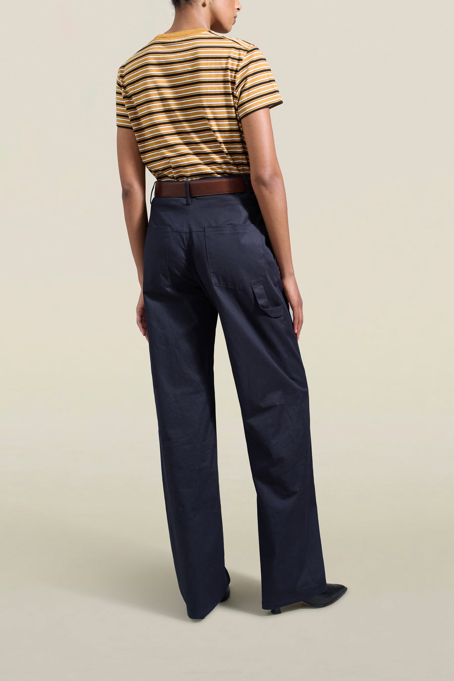 Column Leg Trouser in Navy Cotton Twill