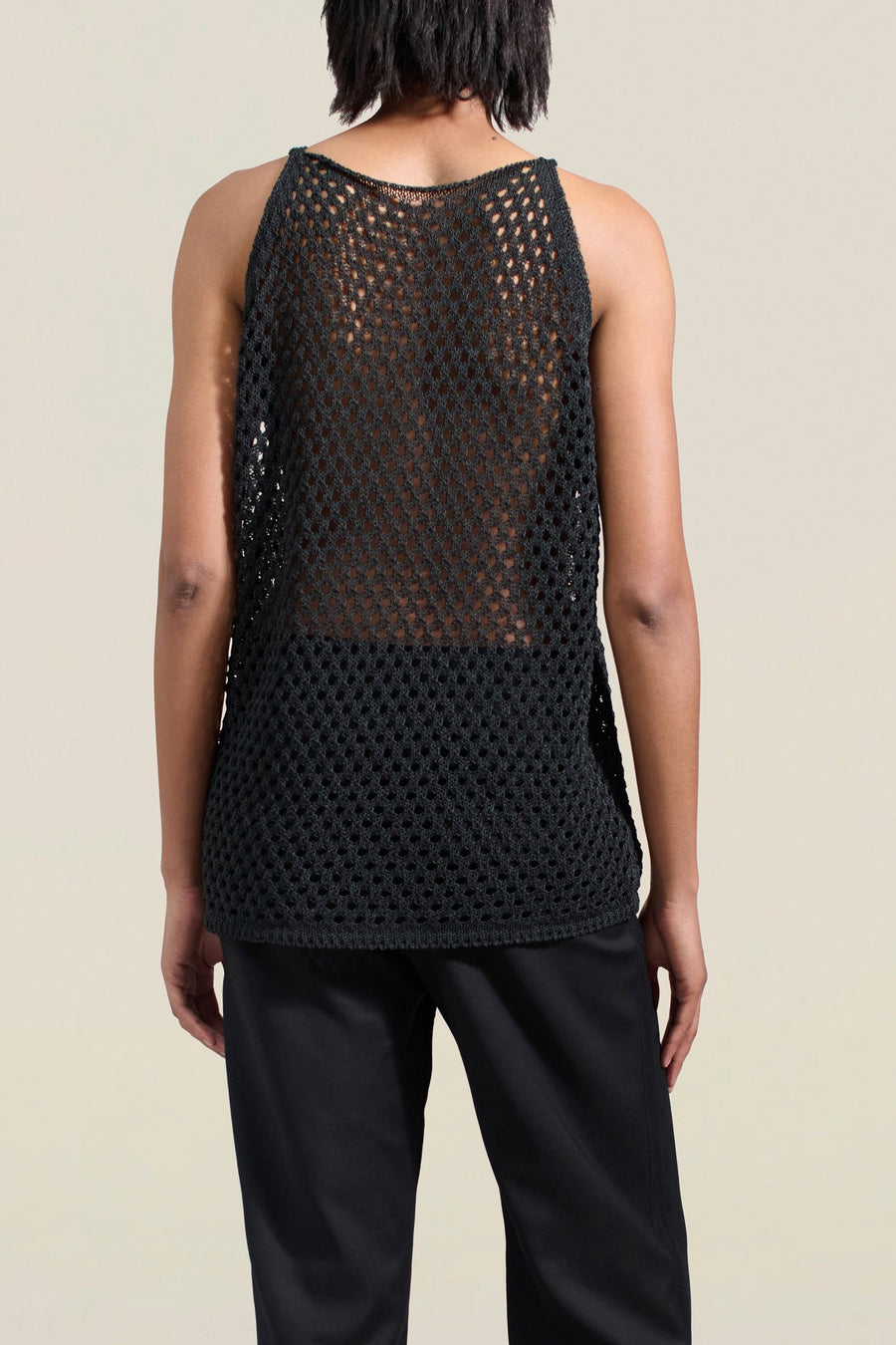 Aida Pinnie in Black Cotton-blend Crochet