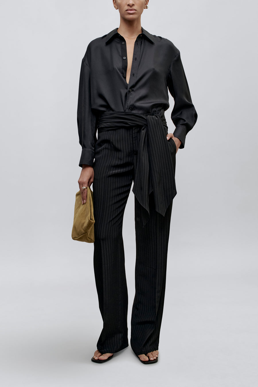 Ulla Tie Trouser in Striped Viscose – KALLMEYER