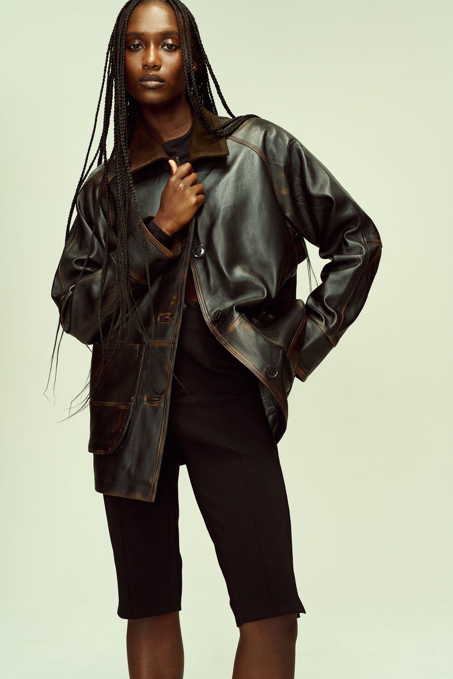 Lottie Field Jacket in Distressed Nappa Calfskin