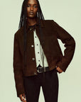 Avery Cropped Jacket in Antique Brown Petina Lambskin