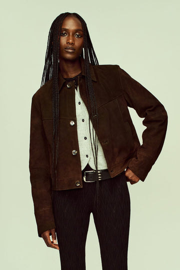 Avery Cropped Jacket in Antique Brown Petina Lambskin