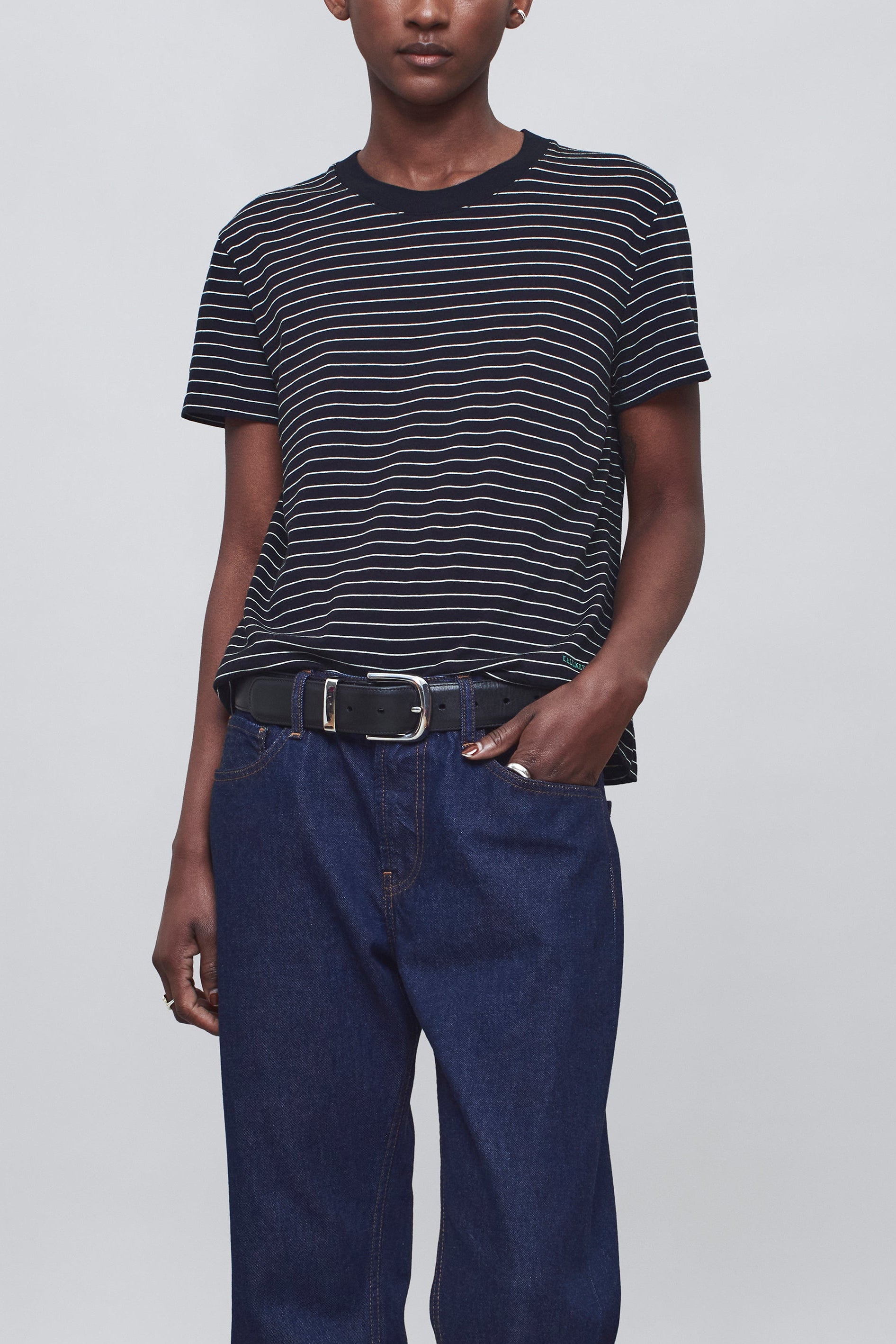 Kenzie T-Shirt in Black & Vanilla Multi Stripe