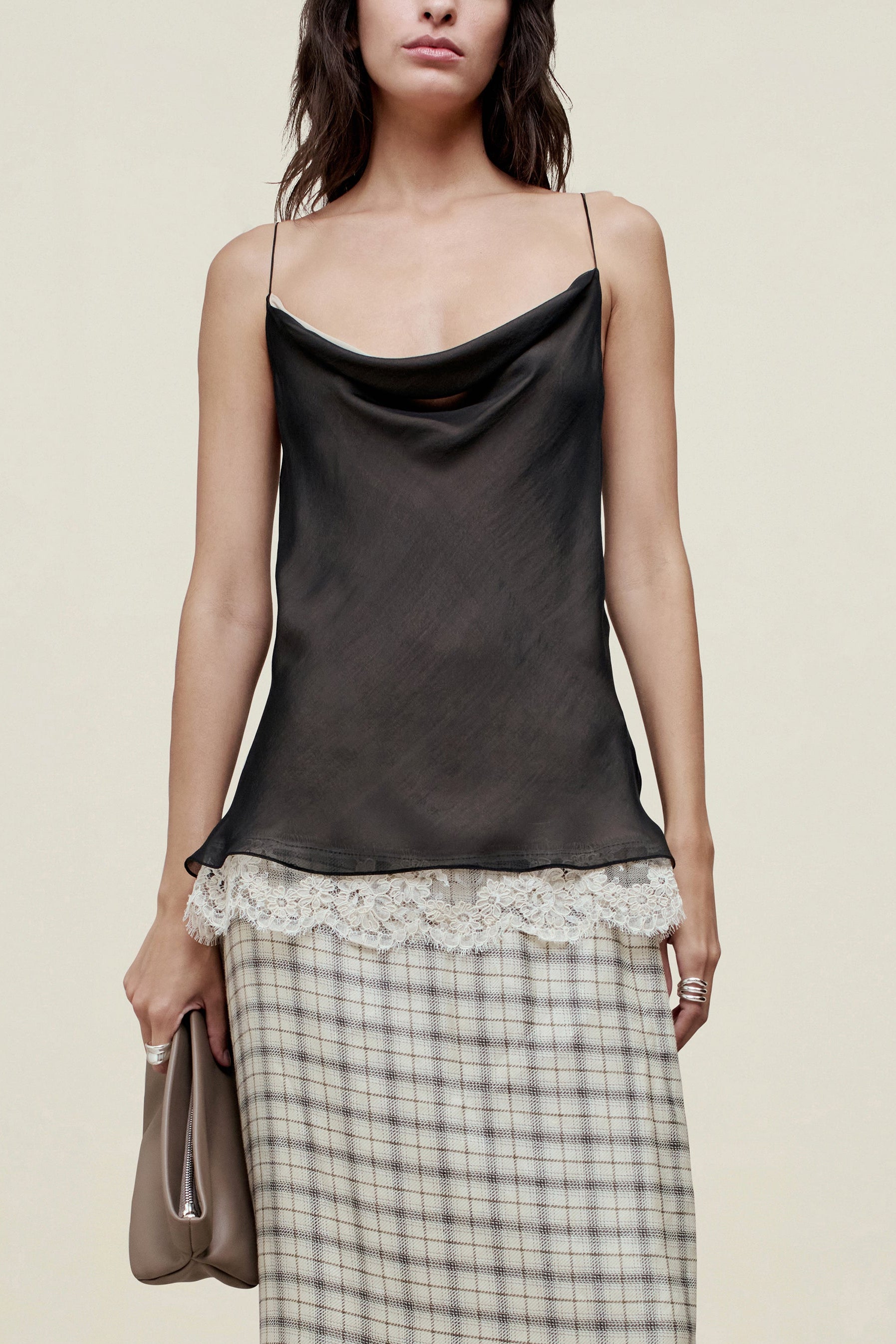 Zia Cowl Tank in Silk and Lace