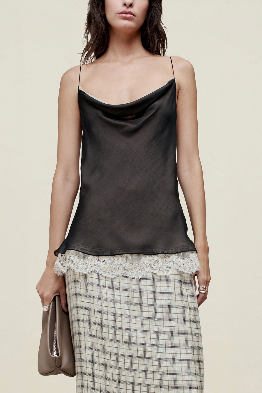 Zia Cowl Tank in Silk and Lace