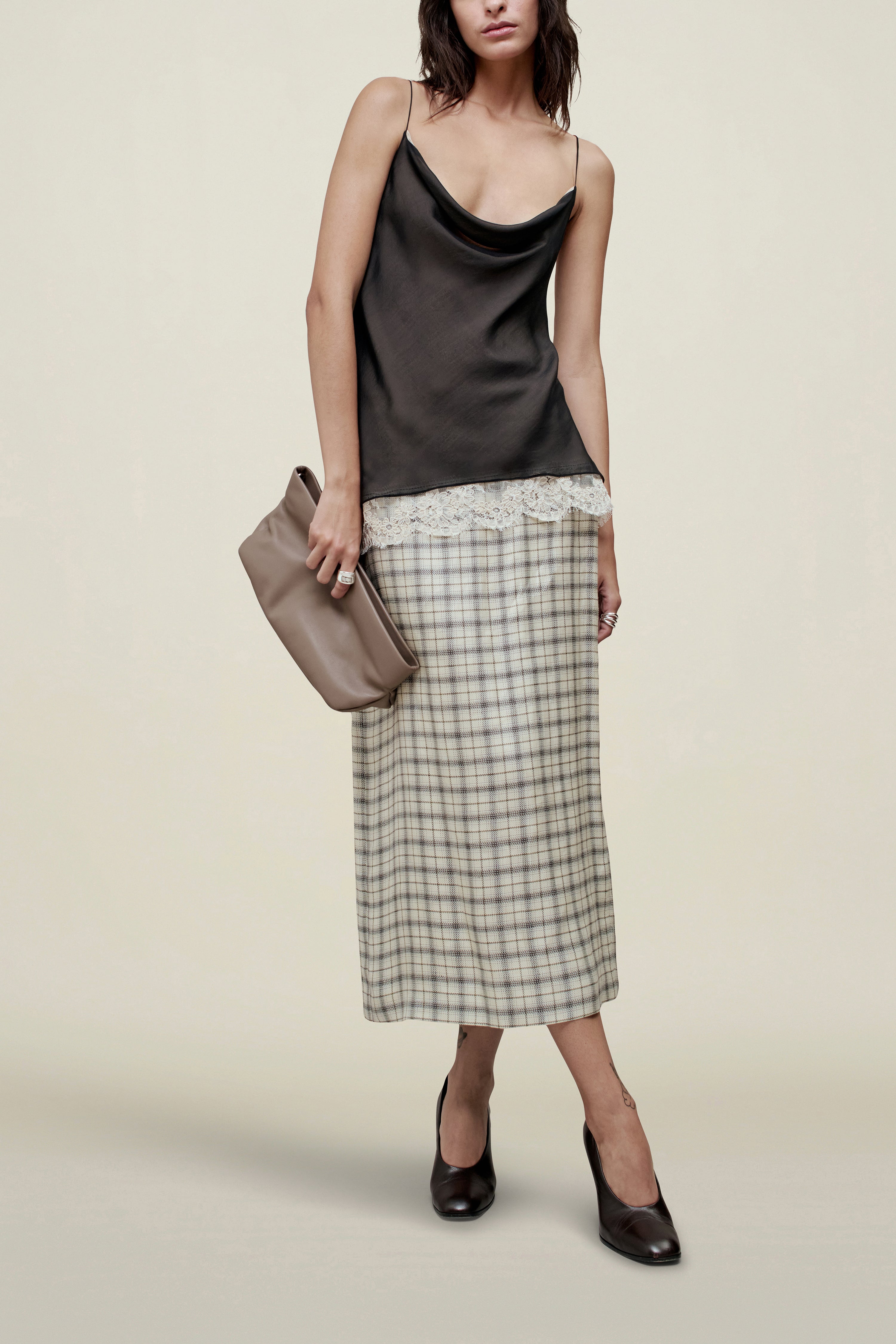 Zia Cowl Tank in Silk and Lace