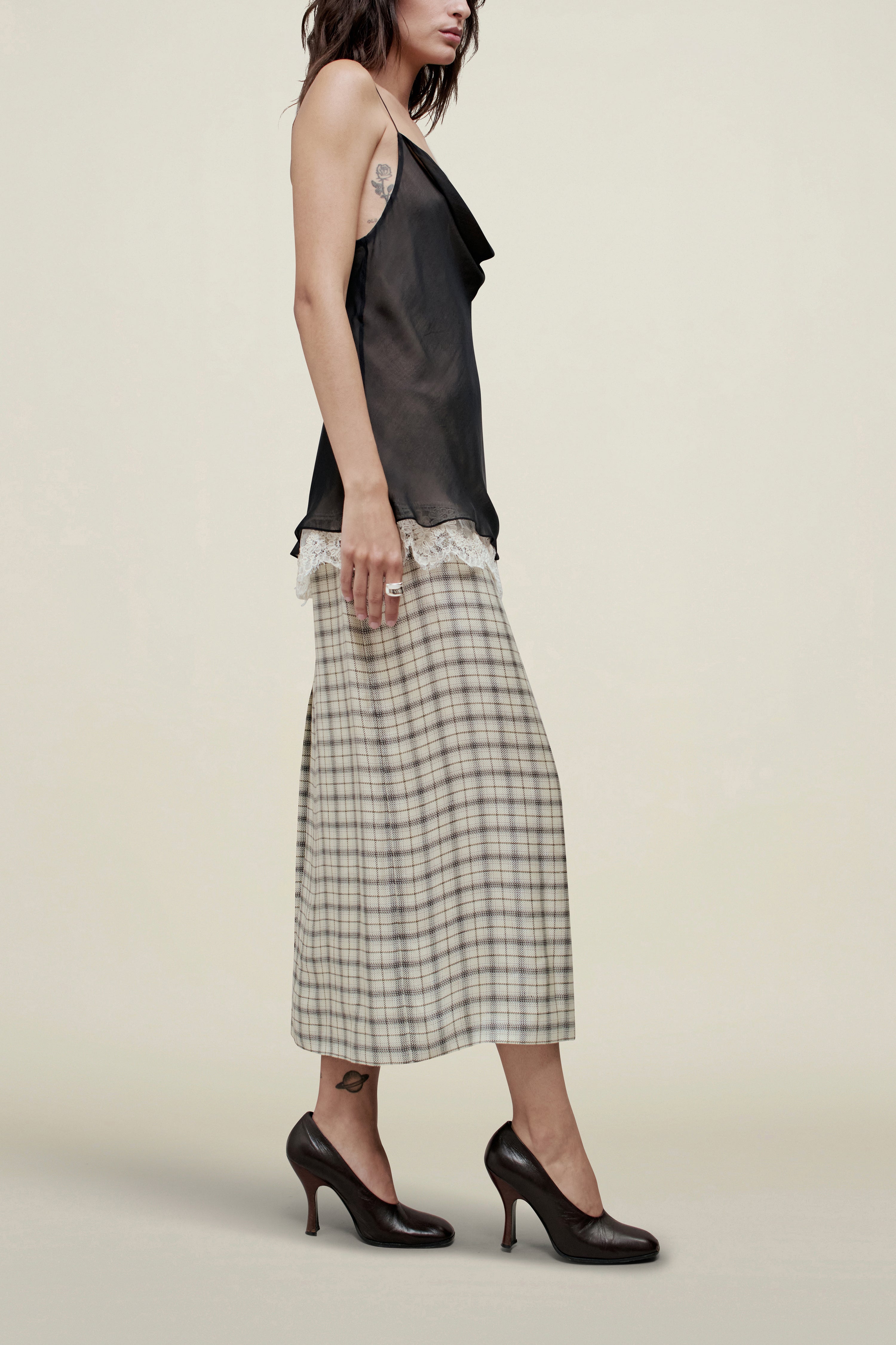 Zia Cowl Tank in Silk and Lace