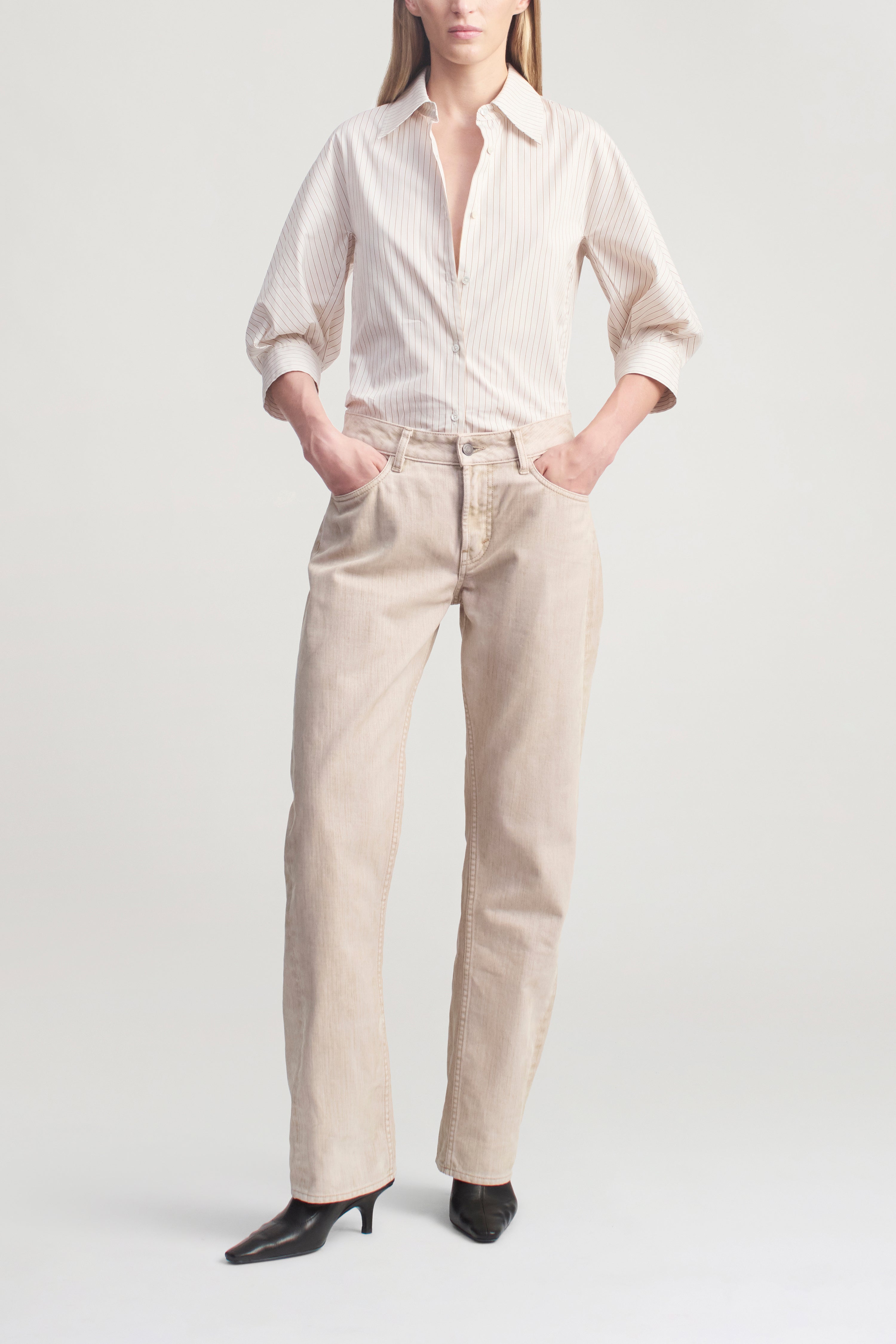 Colette 3/4 Sleeve Button Down in Cotton Poplin