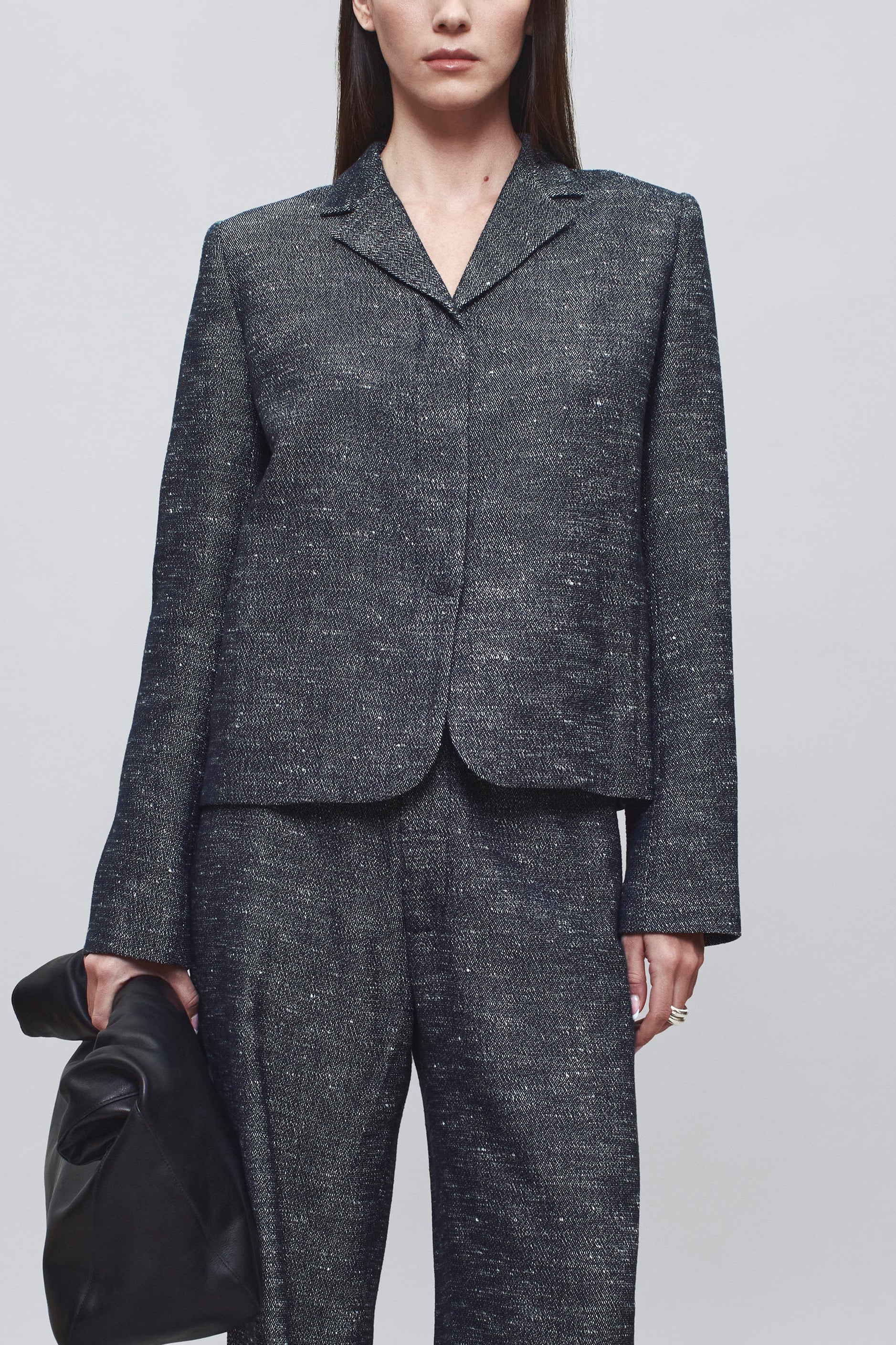 Iman Shrunken Blazer in Pepper Tweed