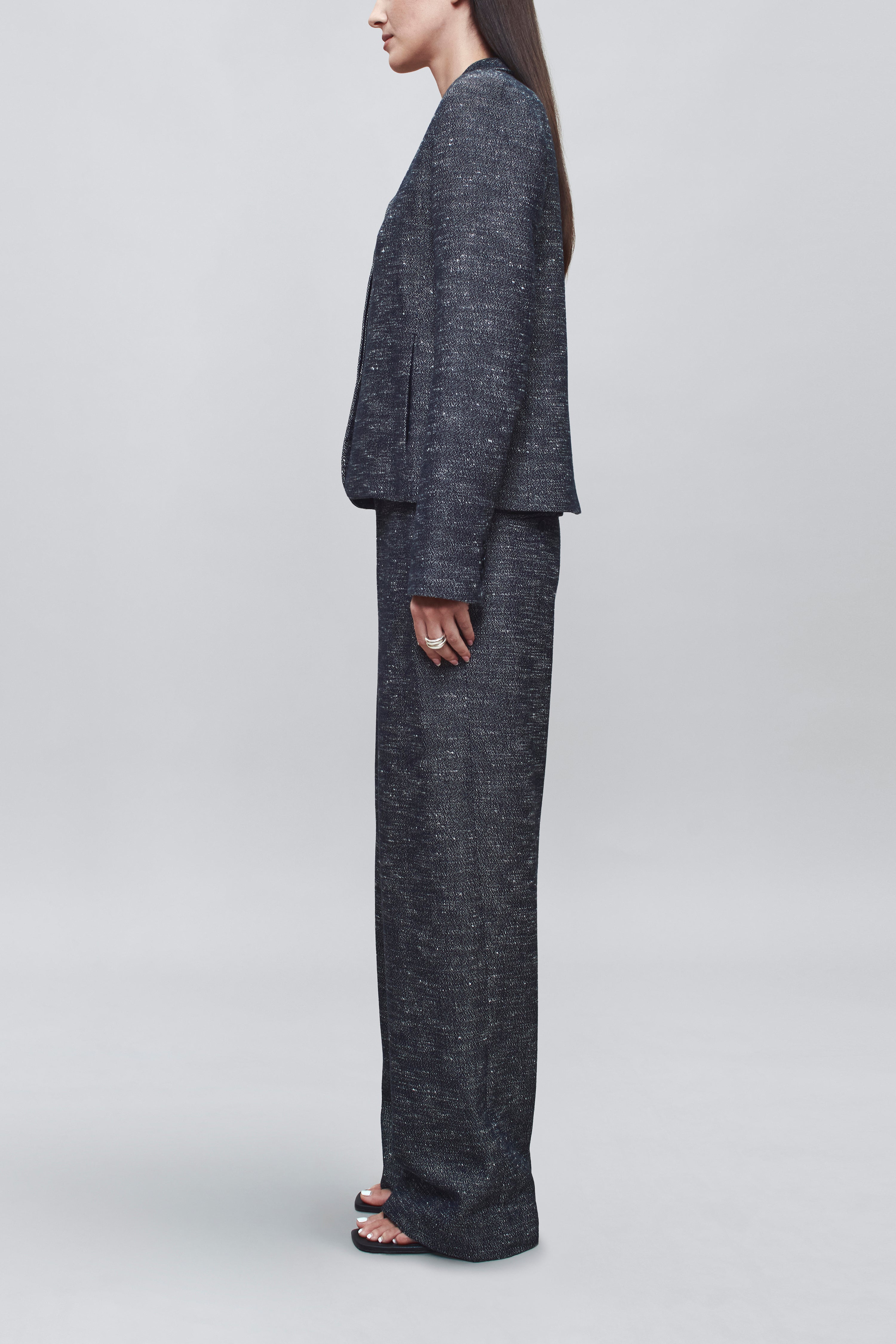 Iman Shrunken Blazer in Pepper Tweed