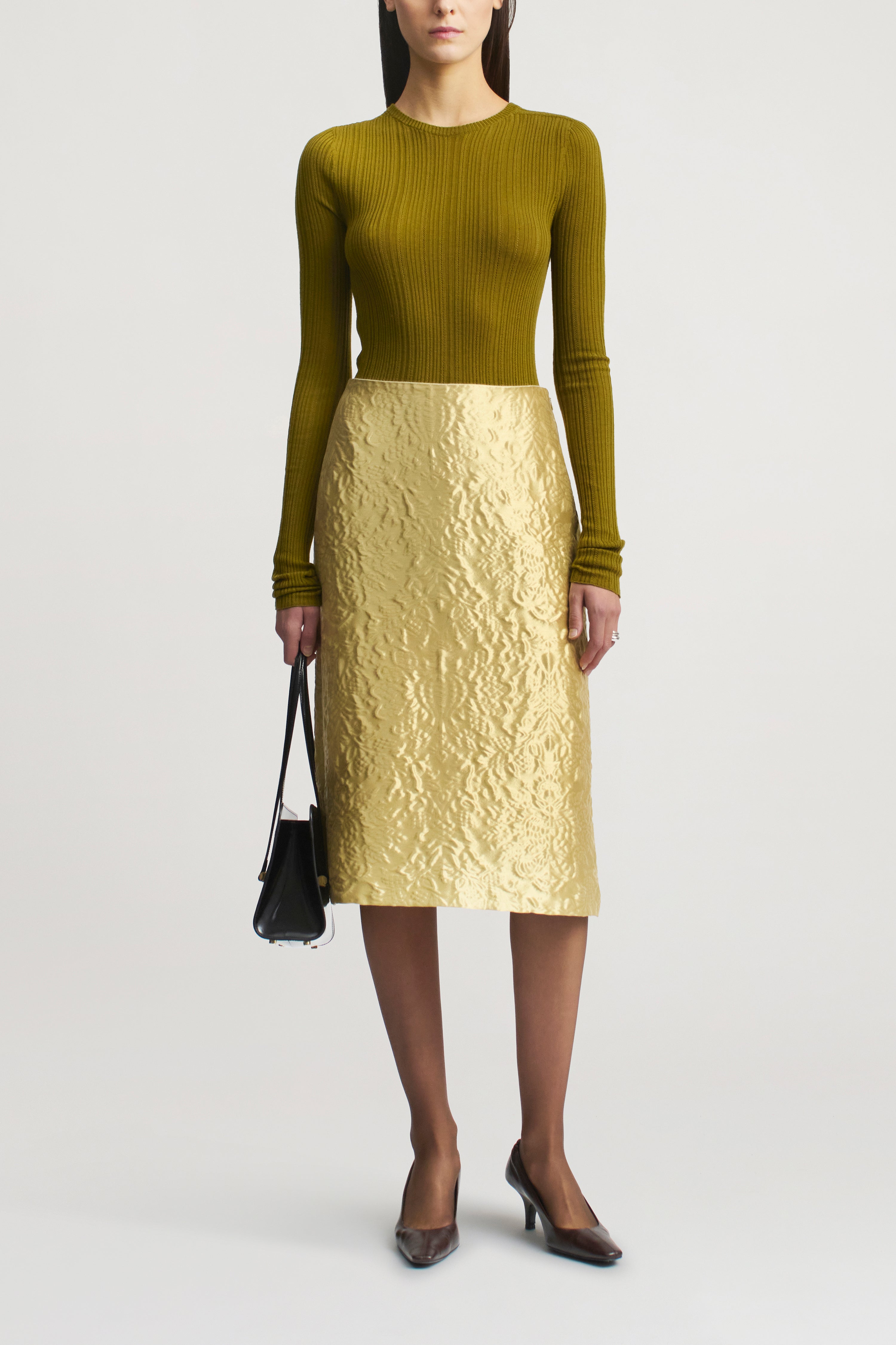 Beck A-line Skirt in Gilded Jacquard