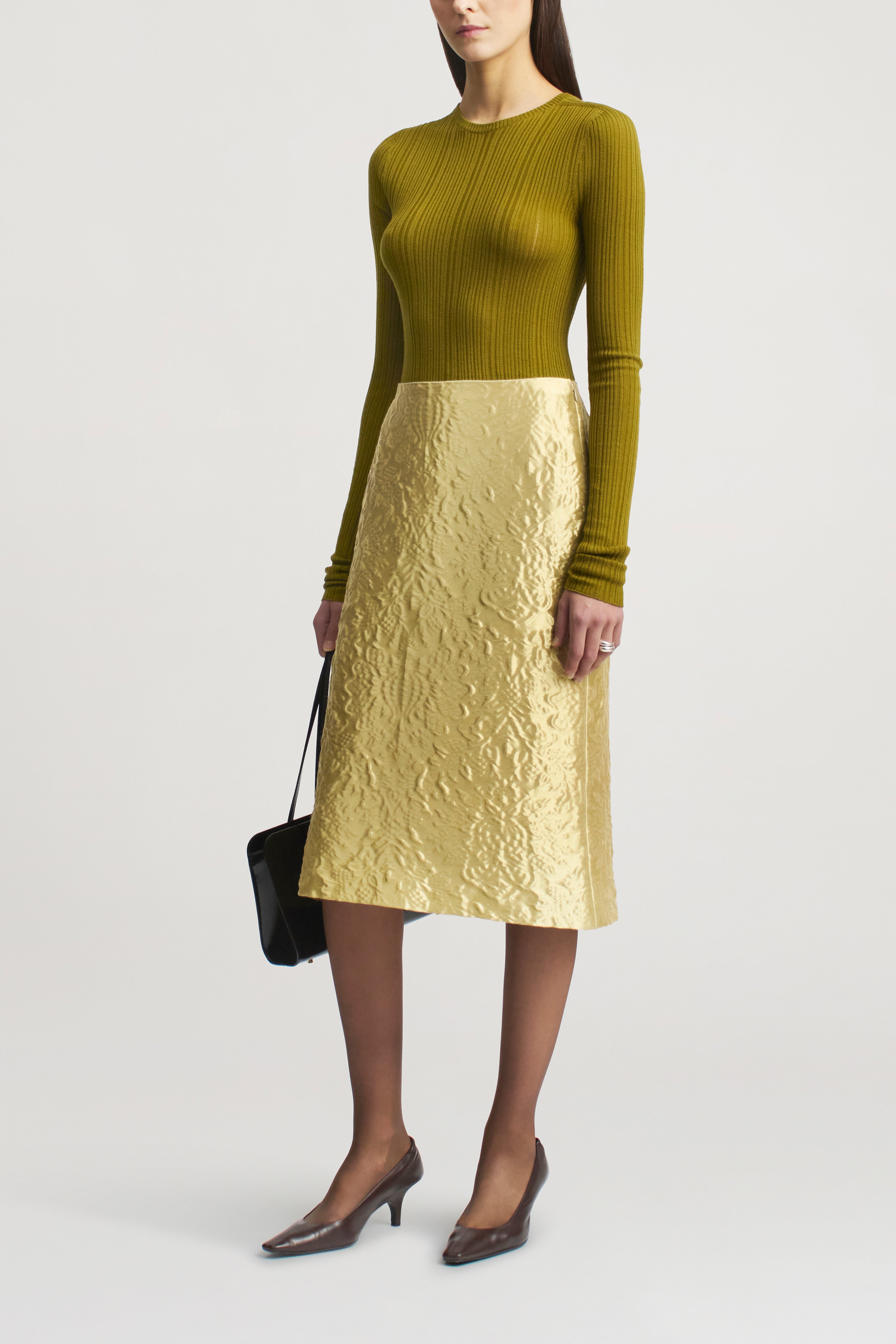 Beck A-line Skirt in Gilded Jacquard