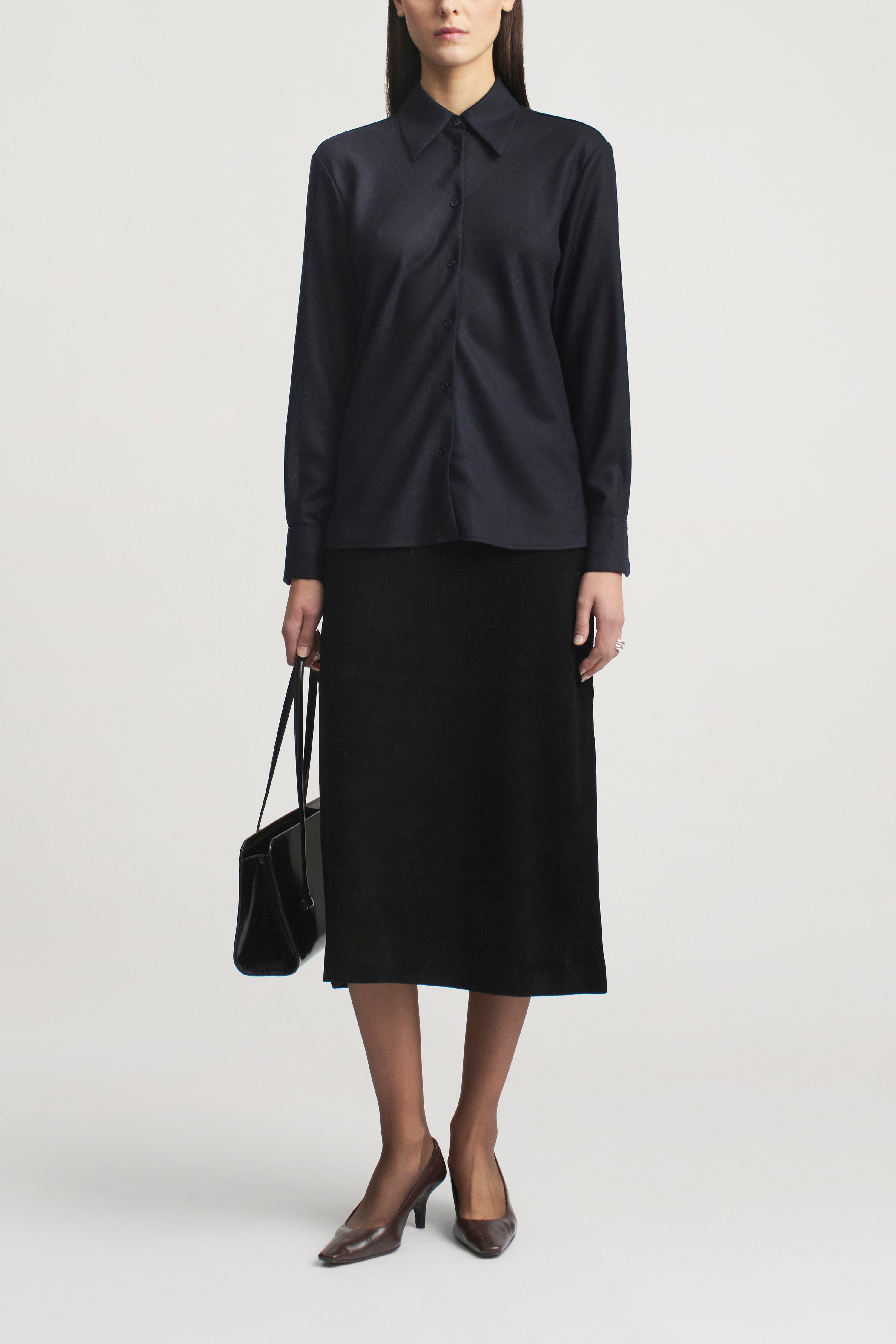 Joan Bias Button Down in Featherweight Wool