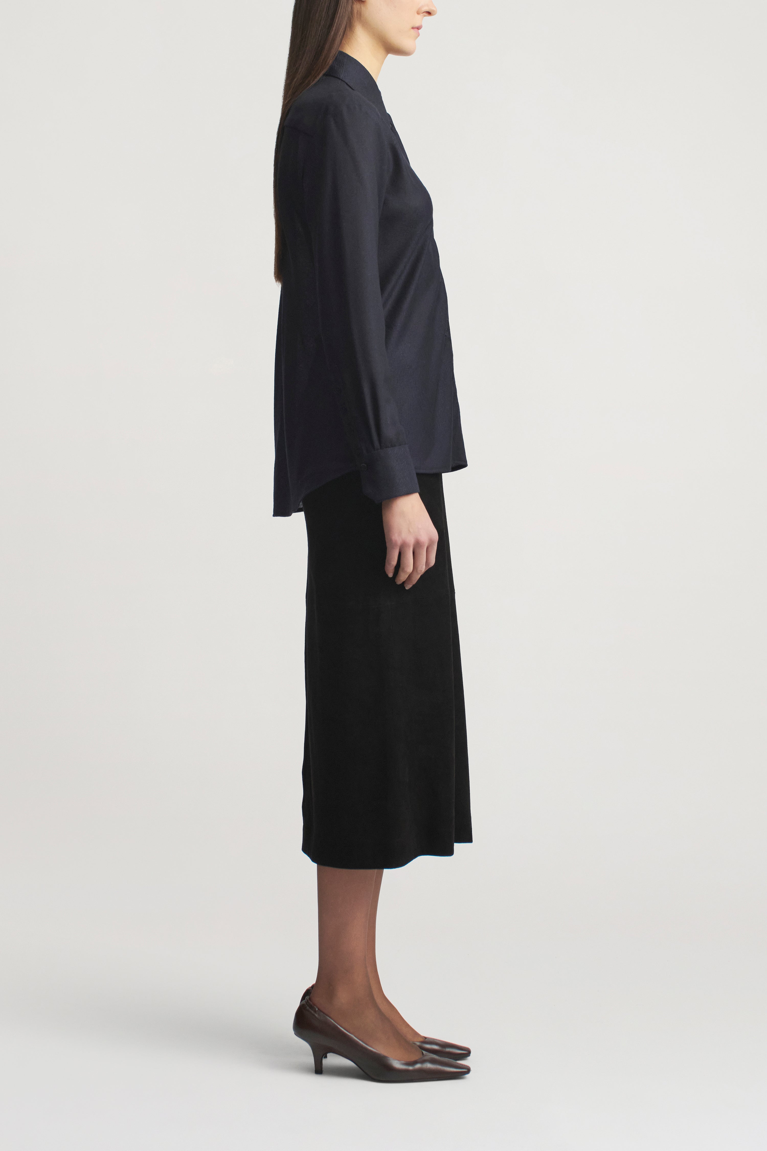 Joan Bias Button Down in Featherweight Wool