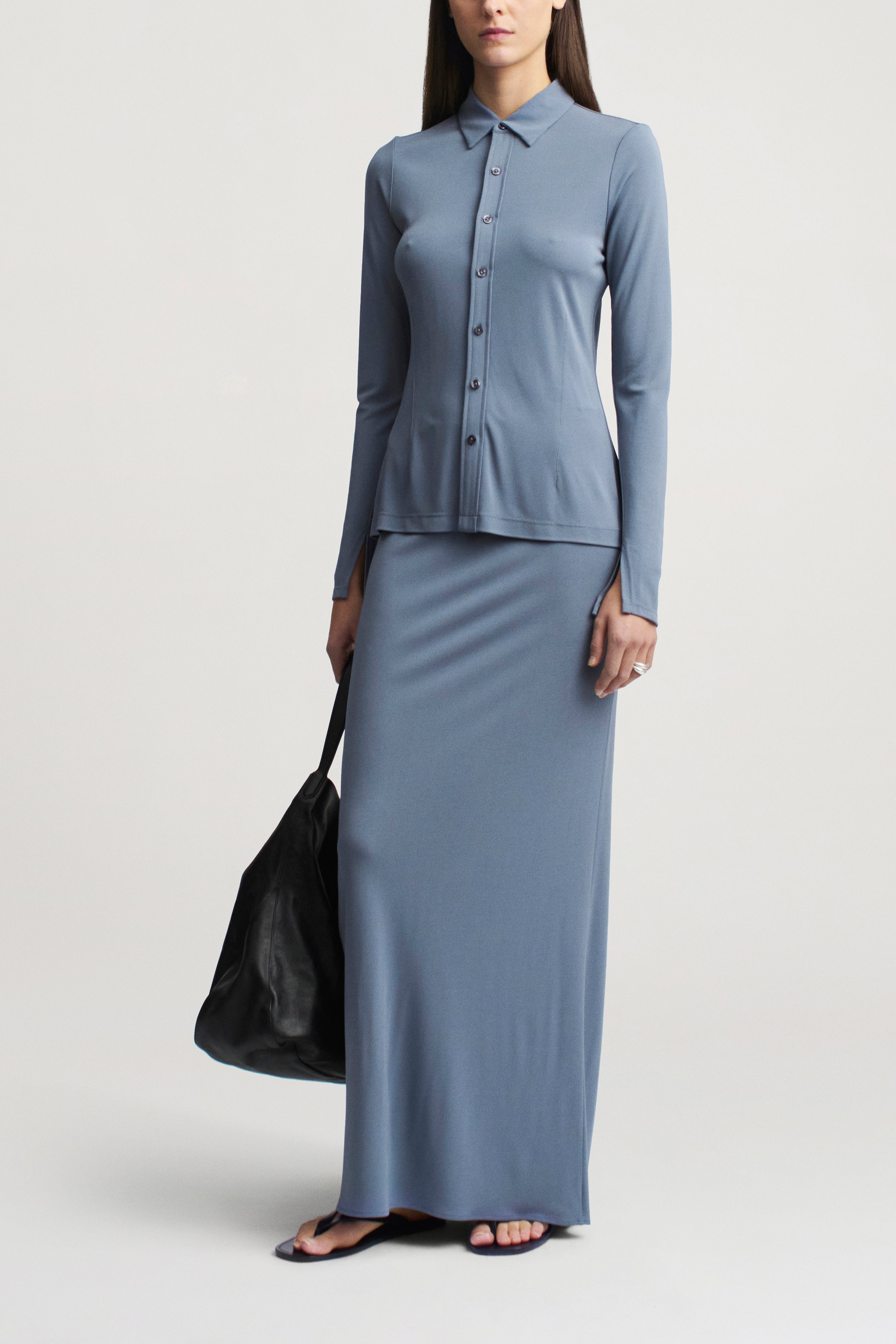 Frankie Button Down in Matte Jersey