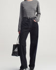 Wynn Long Sleeve T-Shirt in Charcoal Stripe