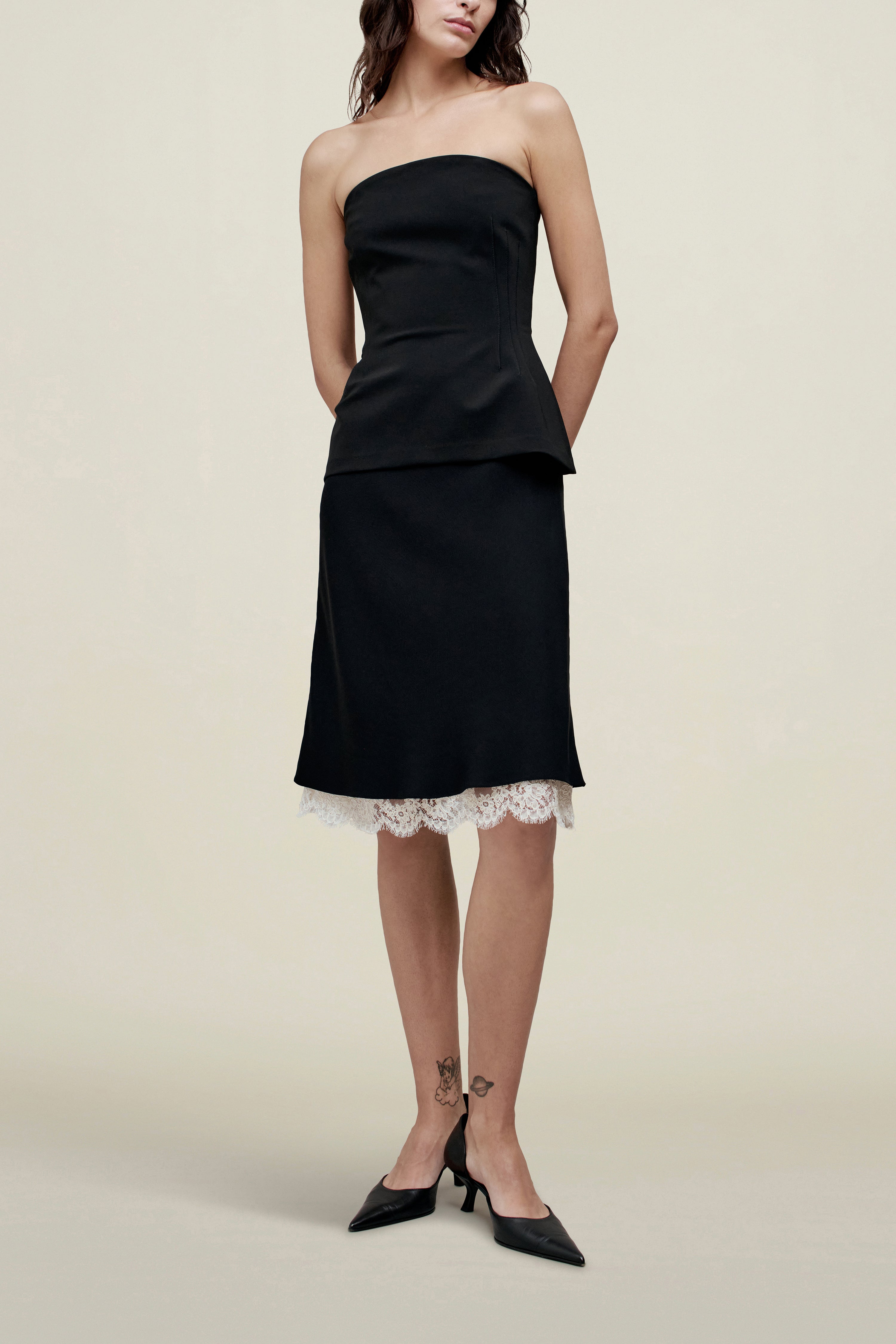 Page Strapless Top in Stretch Knit Suiting