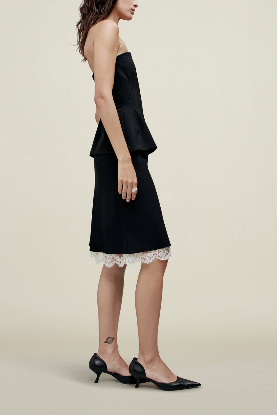 Nola Layered Skirt in Viscose Cady and Lace