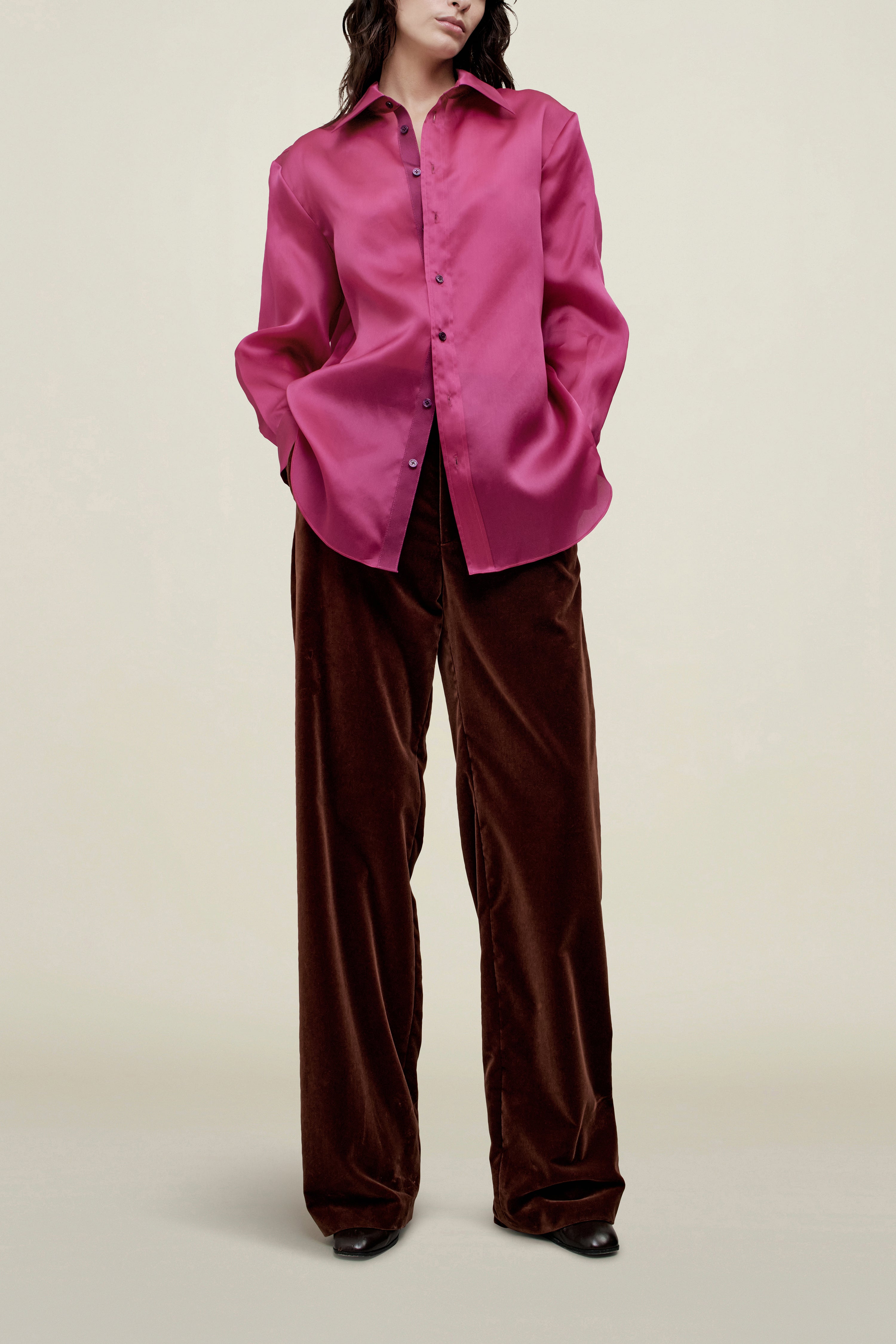 Dani Button Down in Satin Faced Organza